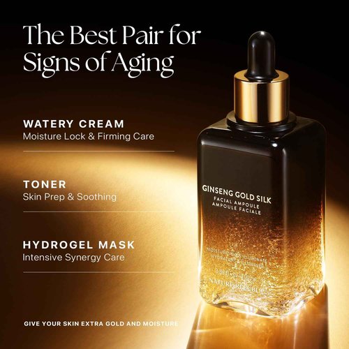 Nature Republic Ginseng Gold Silk Facial Ampoule, Hydrating moisturizer, Niacinamide & Silk Amino Acid, Royal Jelly Extract, Korean Skin Care for all skin types, Holiday Gifts 100 ml / 3.38 Fl. oz.