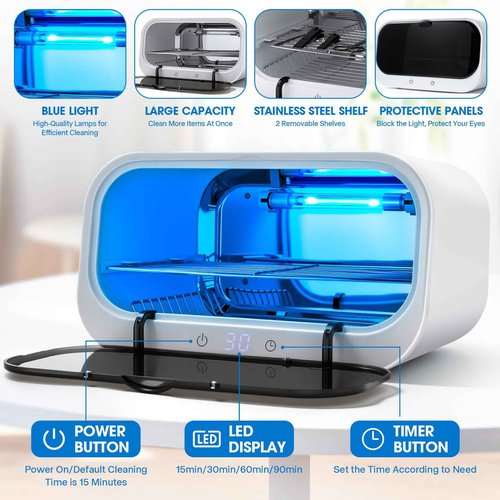 Nail Tool Sterilizer Cleaning Cabinet, LXIANGN Smart Sterilizer for Esthetician 12L Double Layer Large Capacity Cleaner Box Machine for Beauty Salons, Spas, Baby Bottle, Toys, Home Use (White)