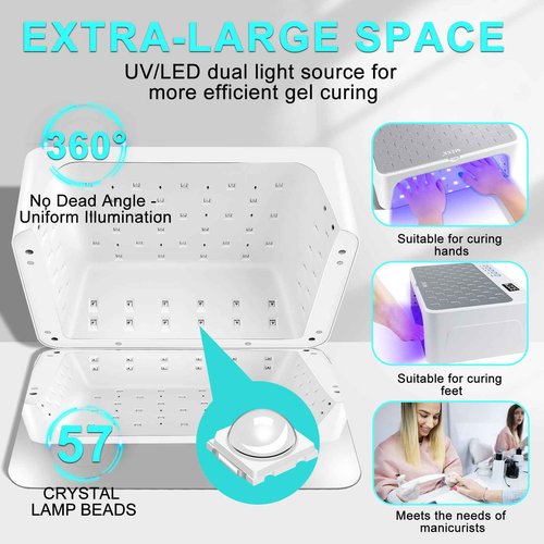 MEKK UV LED Nail Lamp - Luxury Cordless UV Light for Gel Nails with Red Light Skincare,4+2 Timer Modes,Two-Hand Design,Professional Nail Lamp for Salon & Home-White