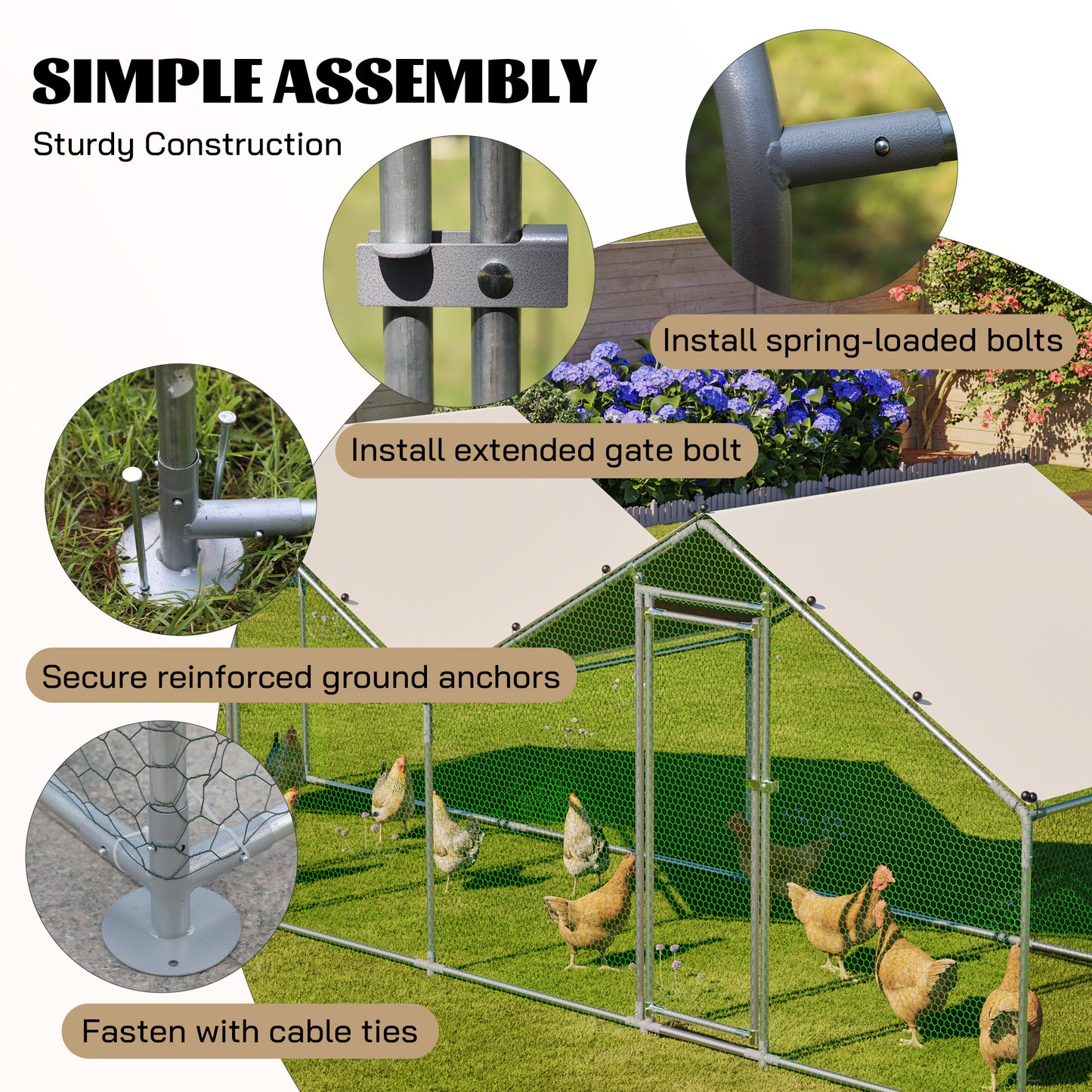 6'x20' Walk-In Chicken Coop with Weatherproof Roof - Grey