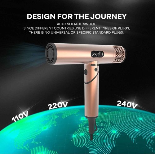 Dual Voltage Travel Hair Dryer with Diffuser - 1500W Plasma Ion Hair Dryer with Diffuser for Curly Hair, Fast Drying, Low Noise, Lightweight, No Heat Damage, home & European Travel 110V-120V/220V-240V
