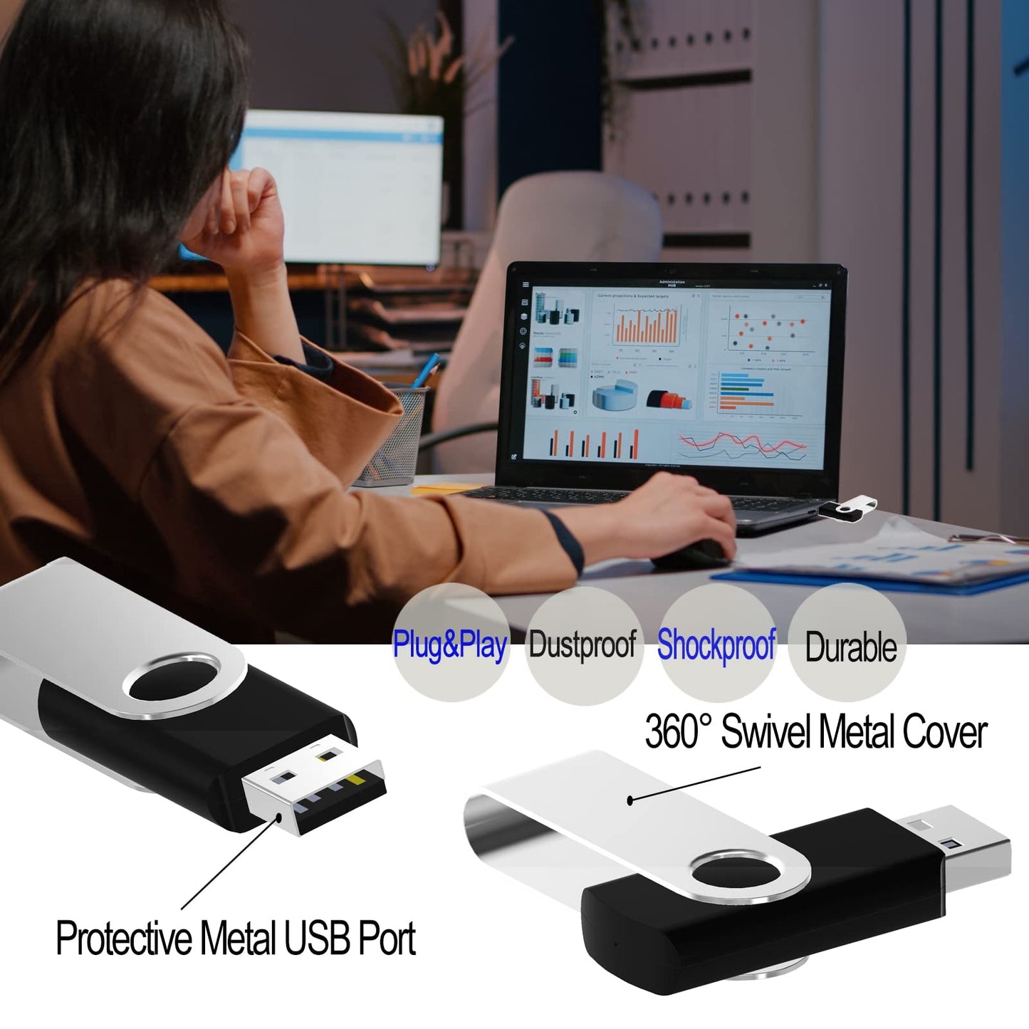 32GB Flash Drive Thumb Drives 10 Pack, JBOS USB Drive 32 GB USB2.0 Swivel Metal USB Memory Sticks, Multipack Jump Drives Colorfufl Pen Drives for Data Storage Backup