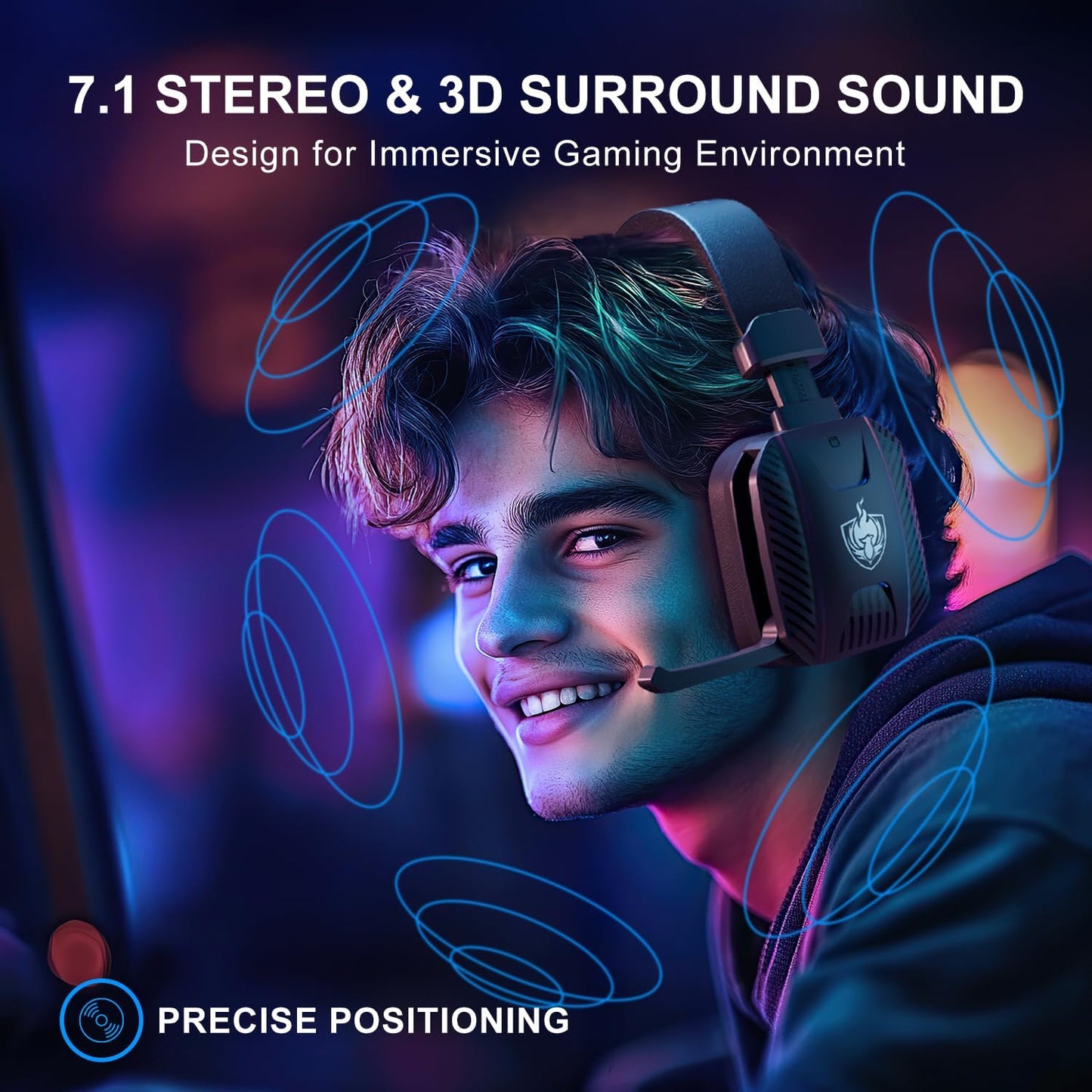 2.4GHz Wireless Gaming Headset for PS5, PS4, PC, Bluetooth 5.3 Gaming Headphones with Noise Canceling Mic, 7.1 Stereo Sound, 30+Hr Battery Gamer Headsets for Switch, Laptop, Mobile, Mac -Black
