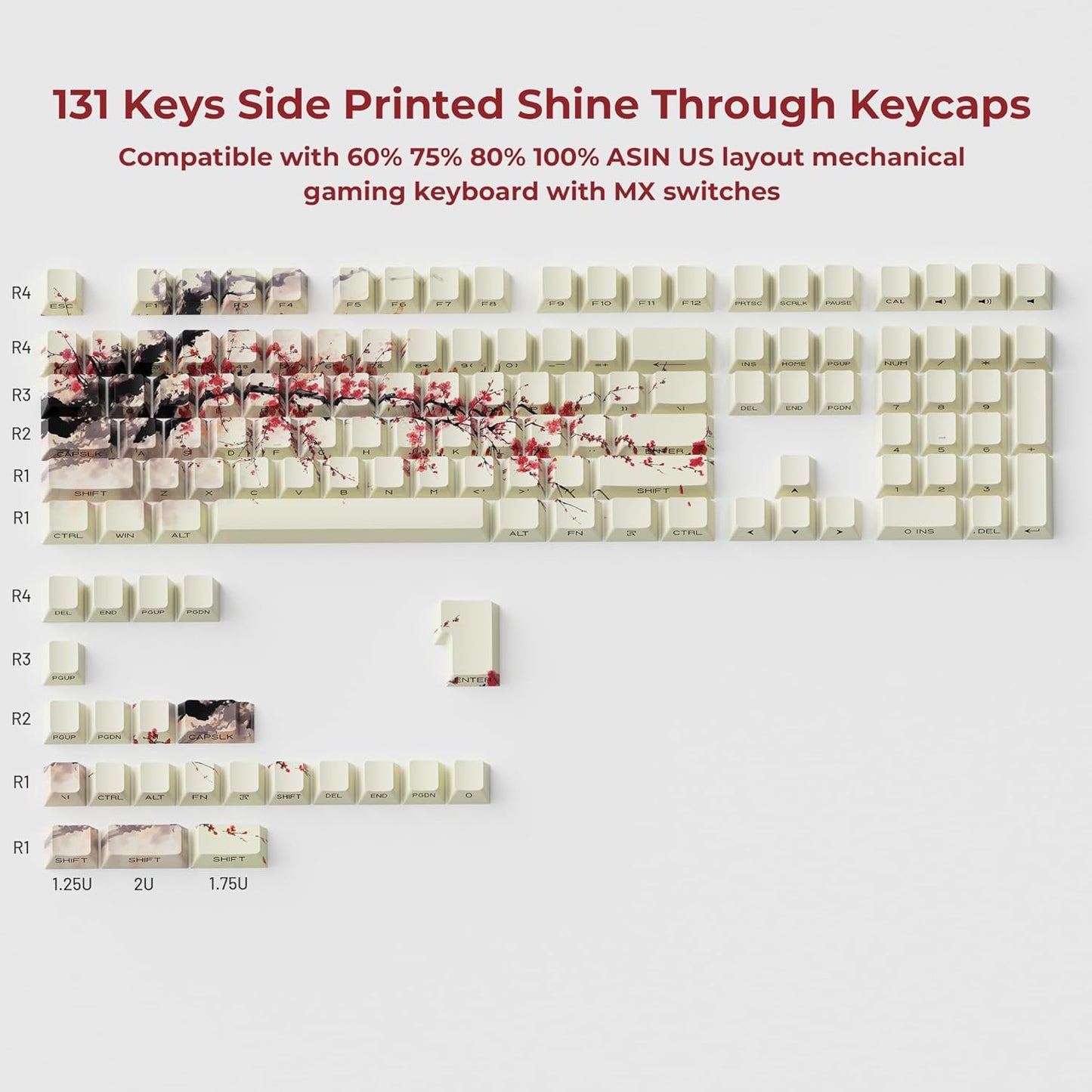 XVX Orchid Shine Through Keycaps, Double Shot PBT Keycaps, Side Printed Keyboard Caps with Dye Sublimation Full Keycap Sets Suitable for Gateron Cherry MX Switches Mechanical Keyboard