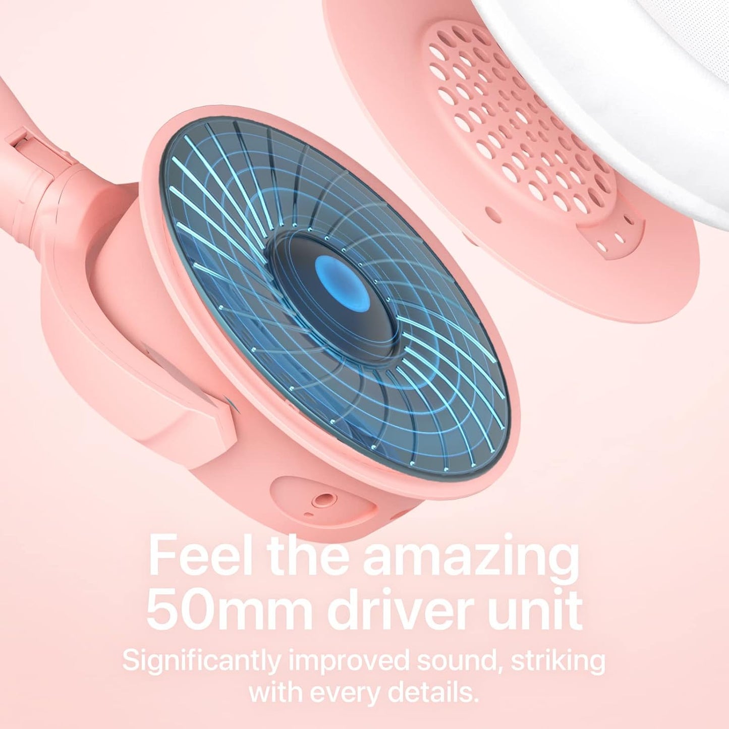 YOWU RGB Cat Ear Headphone 4, Upgraded Wireless & Wired Gaming Headset with Attachable HD Microphone -Active Noise Reduction, Dual-Channel Stereo & Customizable Lighting and Effect via APP (Pink)