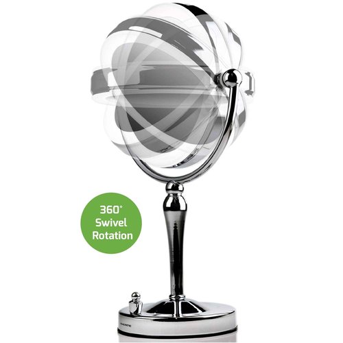 Ovente Lighted Makeup Mirror Tabletop 7.5'' 360 Degree Double Sided Spinning 1X 10X Round Magnifier, LED with Dimmer Switch, Acrylic Edge, Battery & USB Adapter Operated, Polished Chrome MKT75CH1X10X