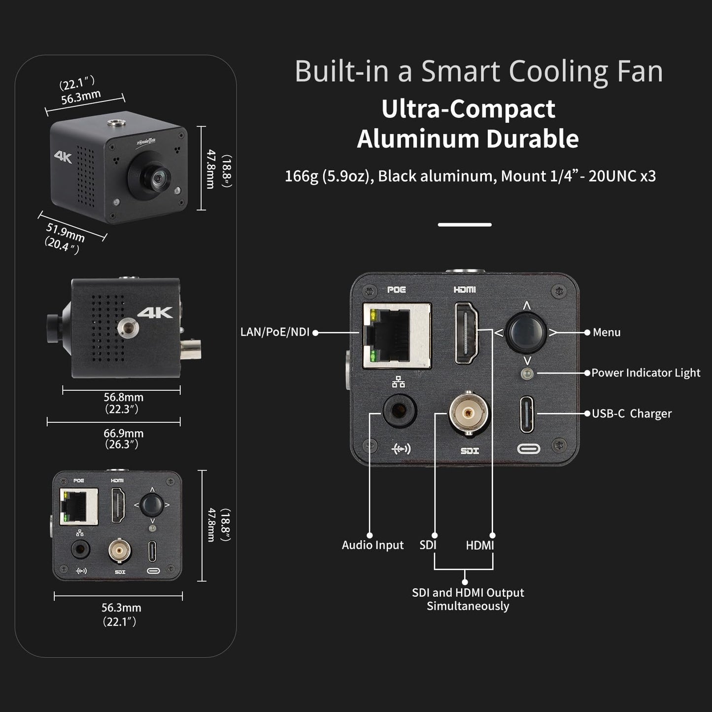 4K Native NDI HX3 POV Webcam Camera PoE, ZowieCAM, Simultaneously HDMI & SDI Output, RTSP/RTMP(s)/SRT, Standalone Live Streaming to YouTube/Twitch for Webcast, Meeting, Teaching & Gaming (M12)