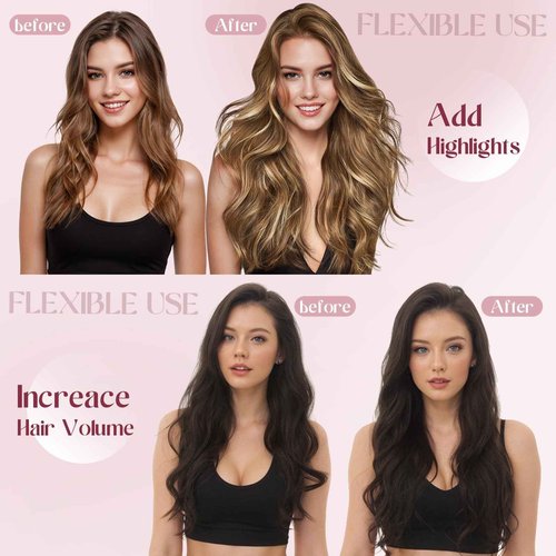 S-noilite 6Pcs Clip in Human Hair Extensions,Remy Single Clip in Hair Extensions 6Pcs 6clips Straight Seamless Hairpieces for Women 18Inch 44g #2PR6