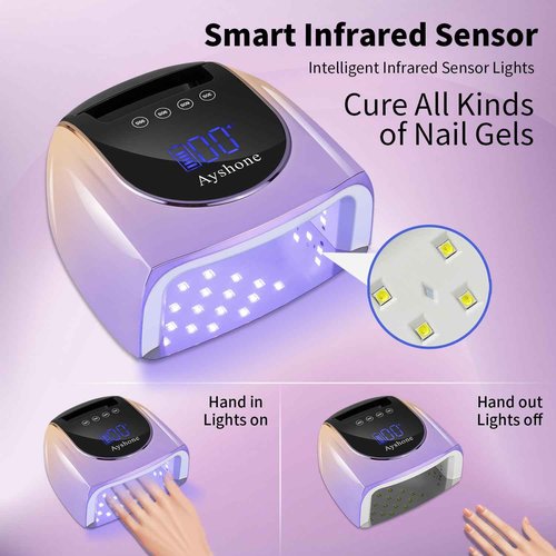 Ayshone Cordless Rechargeable UV Nail Lamp,96W UV Light for Gel Nails with Metal Base,Professional Fast Charger Curing Lamp,4 Timer Setting and Smart Sensor(Gradient Purple)