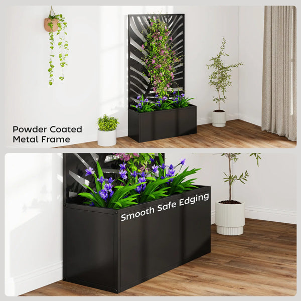 Metal Plant Stand with Trellis - Black Raised Garden Bed