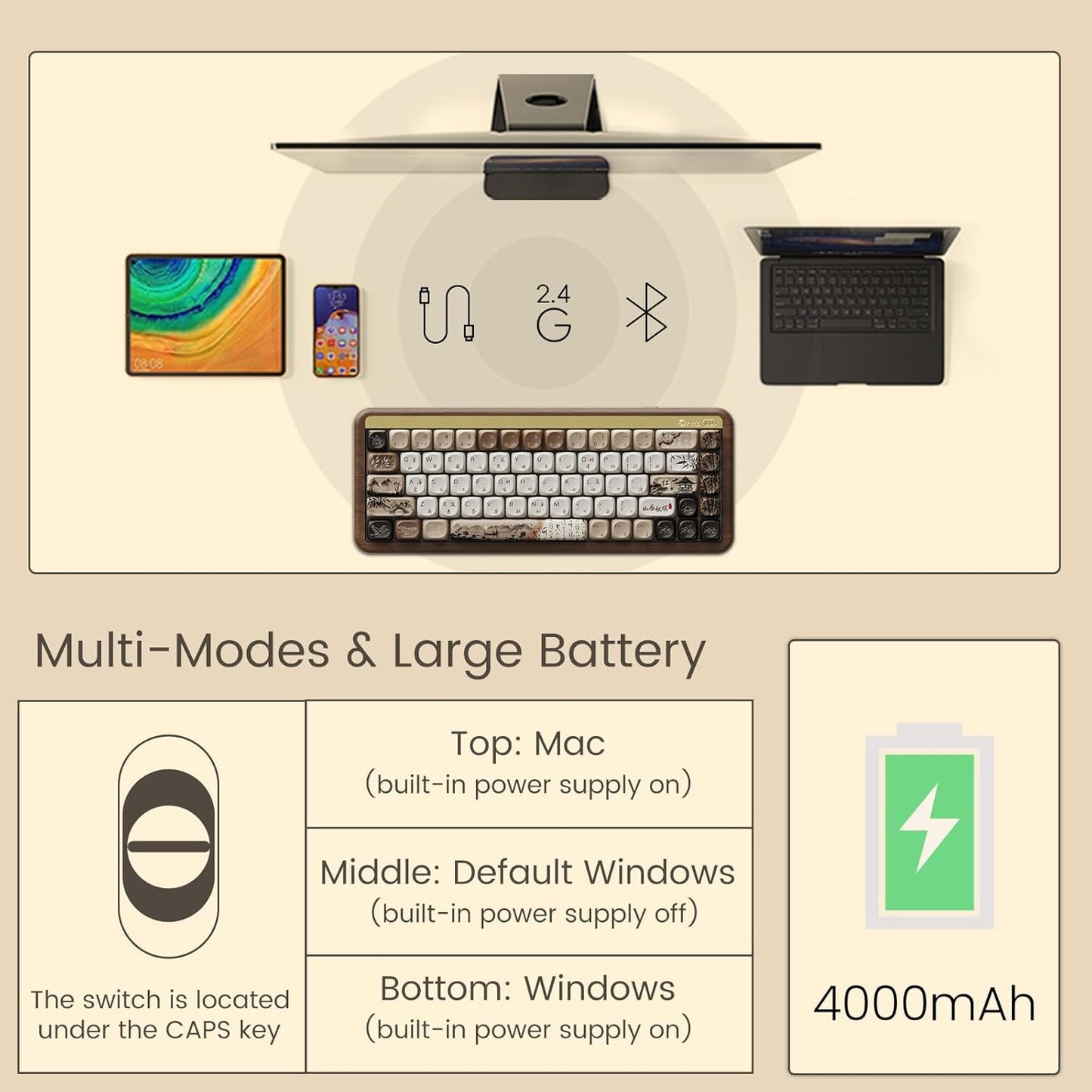 Akko Mechanical Gaming Keyboard with Walnut Wooden Case, MU01 Autumn 65% 68-Key RGB 2.4G Wireless/Bluetooth/Wired Hot-swappable Keyboard with PBT Dye-Sub Keycaps for Mac & Win
