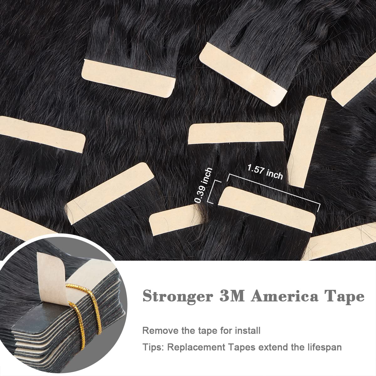 MY SHINY WIGS Kinky Straight Tape In Hair Extensions Human Hair Black Women Natural Black 40 Pcs 100g/Pack Seamless Skin Weft Real Human Hair Tape in Extensions 20 Inch