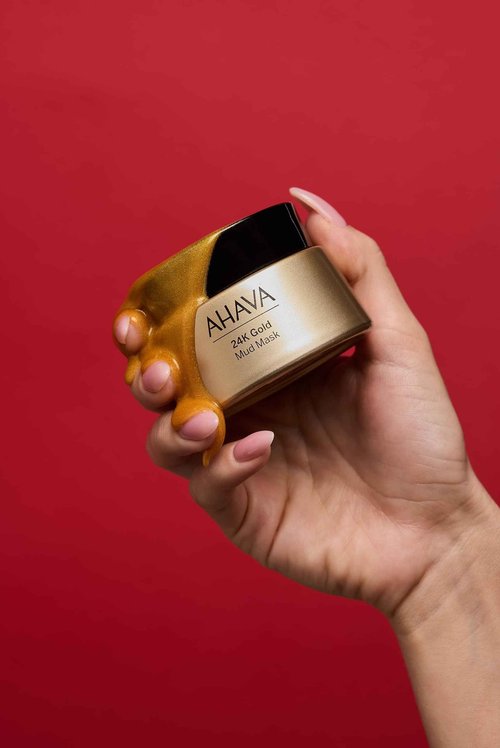 AHAVA 24K Gold Mineral Mud Mask - Luxury Mud Mask for Refined, Luminously Radiant Skin, Smoothes, Firms & Illuminates, includes 24K Gold, Osmoter, Dead Sea Mud, Matrixyl & Hyaluronic Acid, 1.7 Fl.Oz
