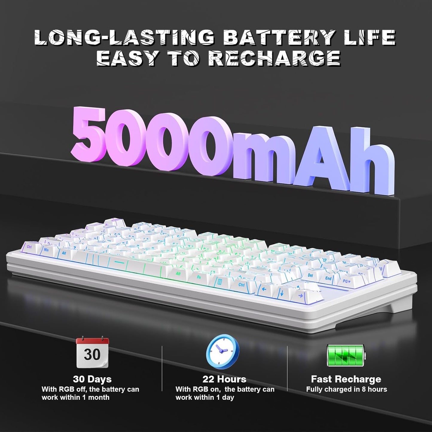 YUNZII YZ87 Gasket Mechanical Keyboard,TKL Wireless Hot Swappable with 5-Layer Padding, BT5.0/2.4G/USB-C NKRO RGB Backlit for Win/Mac(White, Milk Switch)