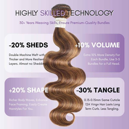 AUROO Honey Blonde Highlight Body Wave Bundles with Closure Human Hair, 12A 100% Thick Track Virgin Brazilian Wavy Weave P4/27 Ombre Brown Colored Bundles with 4x4 Closure Pre Plucked Remy 10 12 14+10