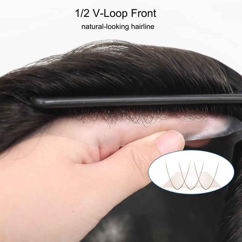 HAPPY&CC Toupee for Man Thin Skin PU Men's Hairpiece European Virgin Human Hair Replacement System Pieces Male Hair Prosthesis Unit for Men #4 Medium Brown with 40% Synthetic Gray 10x8inch