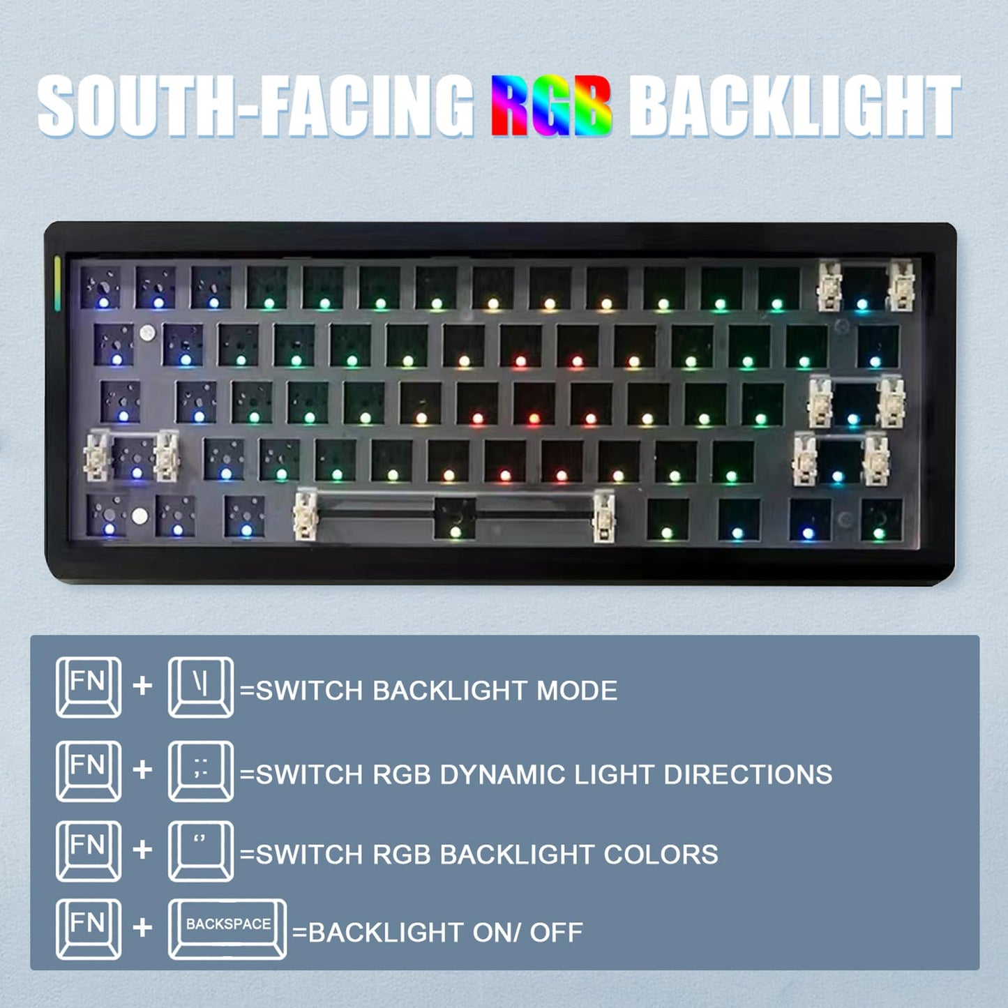 ZMX GMK61 Barebones Keyboard Kit,60% Hot Swap Programmable Gasket Mount RGB Backlit BT5.0/2.4G/Wired Type-C Wireless Mechanical Keyboard 61 Keys NKRO Custom Gaming DIY Kit (Black)
