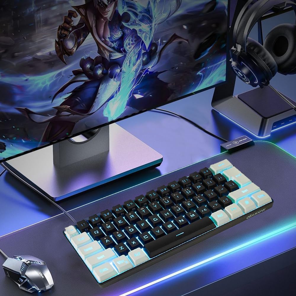 abucow Gaming Keyboard Minimalist Portable Wired Ultra-Compact Mini Imitation 61 Keys RGB Backlit Keyboard (Black-White)