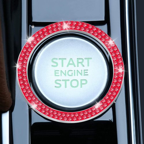 LivTee 2 PCS Crystal Double Rhinestone Car Engine Start Stop Decoration Ring, Bling Car Interior Accessories for Women, Push to Start Button Cover Sticker, Automotive Decals, Red