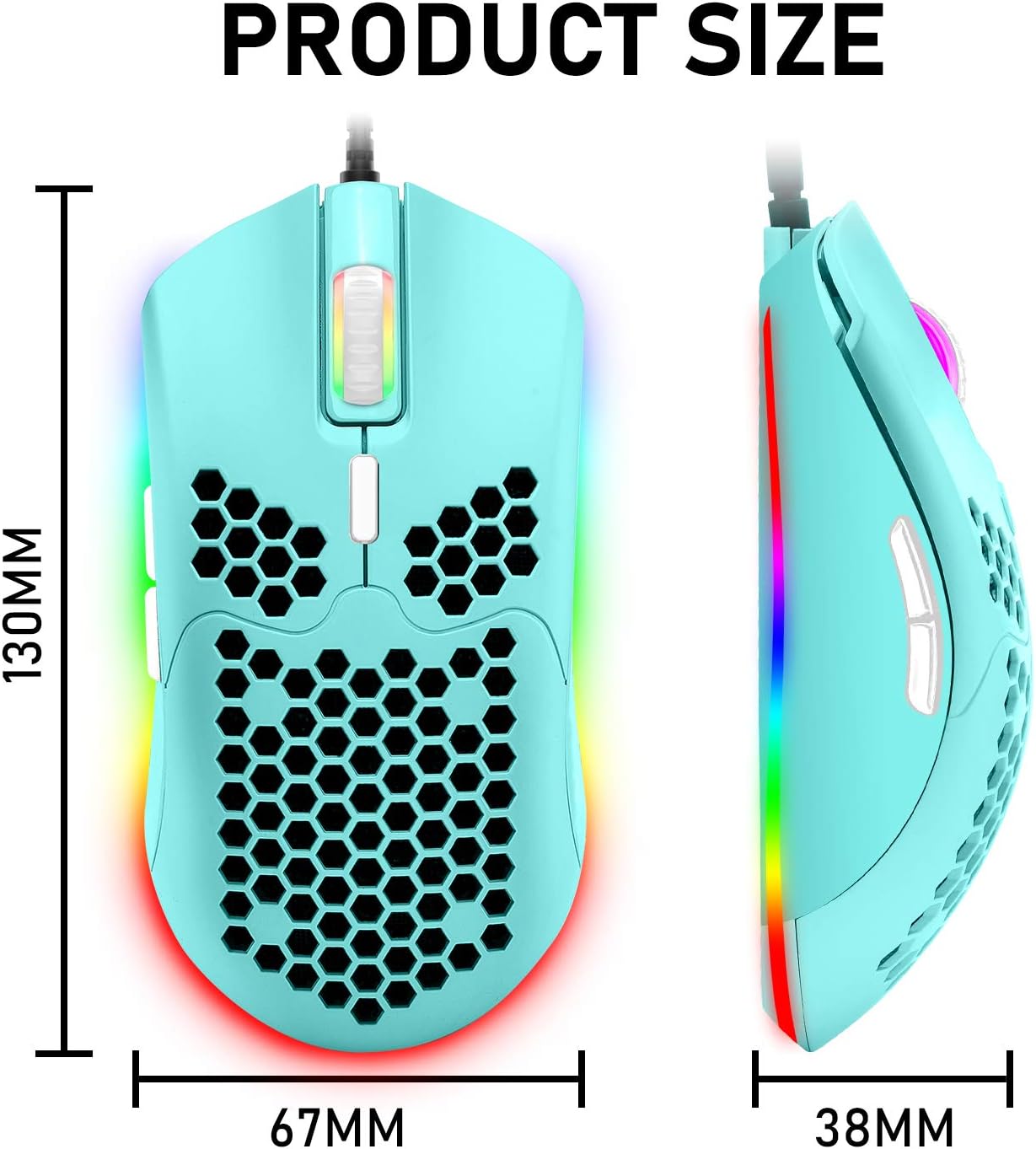 ZIYOU LANG Wired Lightweight Gaming Mouse,6 RGB Backlit Mouse with 7 Buttons Programmable Driver,6400DPI Computer Mouse,Ultralight Honeycomb Shell Ultraweave Cable for PC Gamers,PS4(Green)