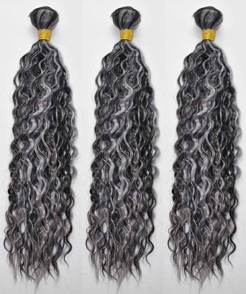 Giginger P1B/GREY Bundles Human Hair 24 26 28 inch Deep Wave Human Hair Bundles Highlight Grey Brazilian Unprocessed Virgin Quick Weave Hair for Black Women