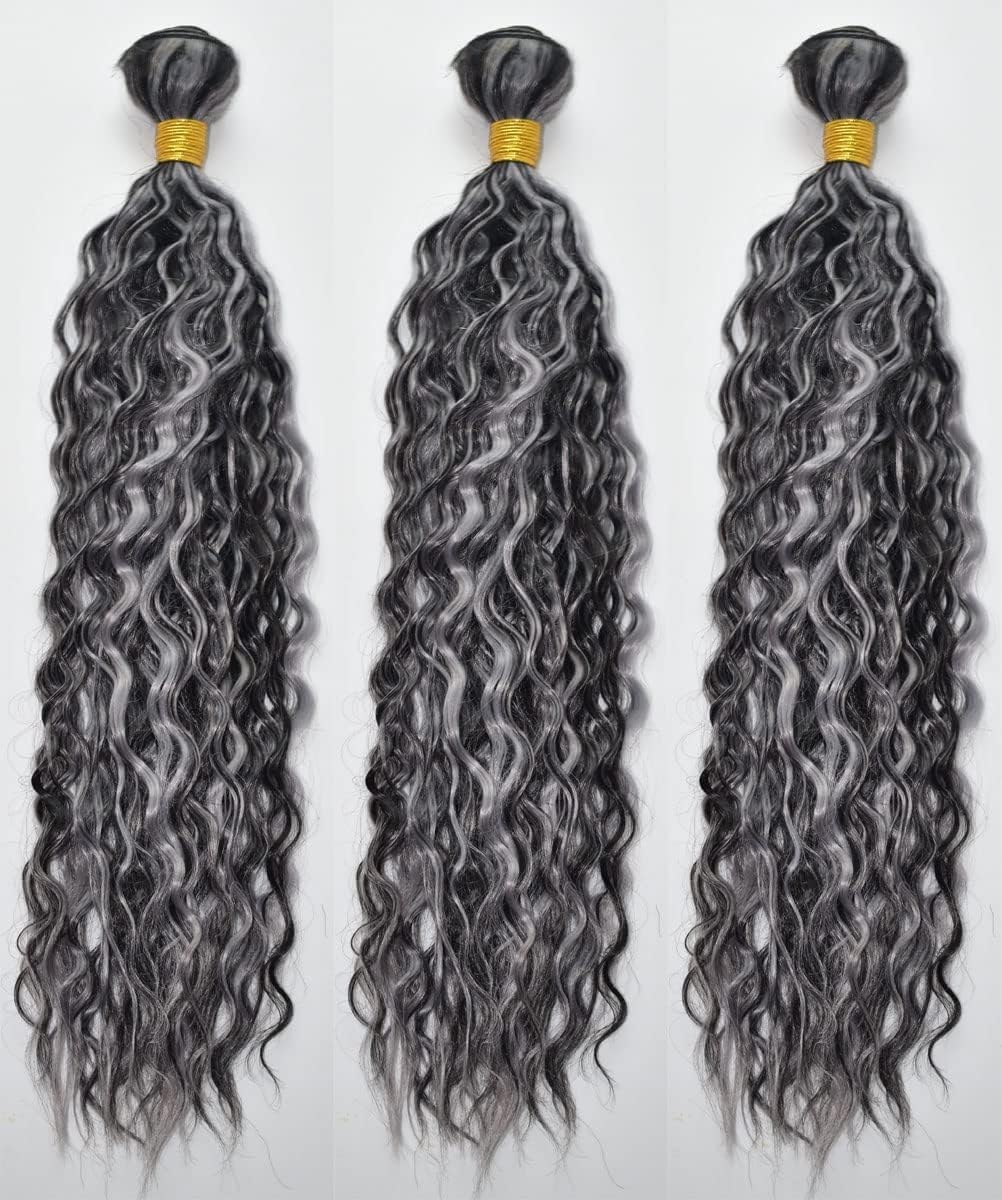 Giginger P1B/GREY Bundles Human Hair 16 18 20 inch Deep Wave Human Hair Bundles Highlight Grey Virgin Quick Weave Hair for Black Women