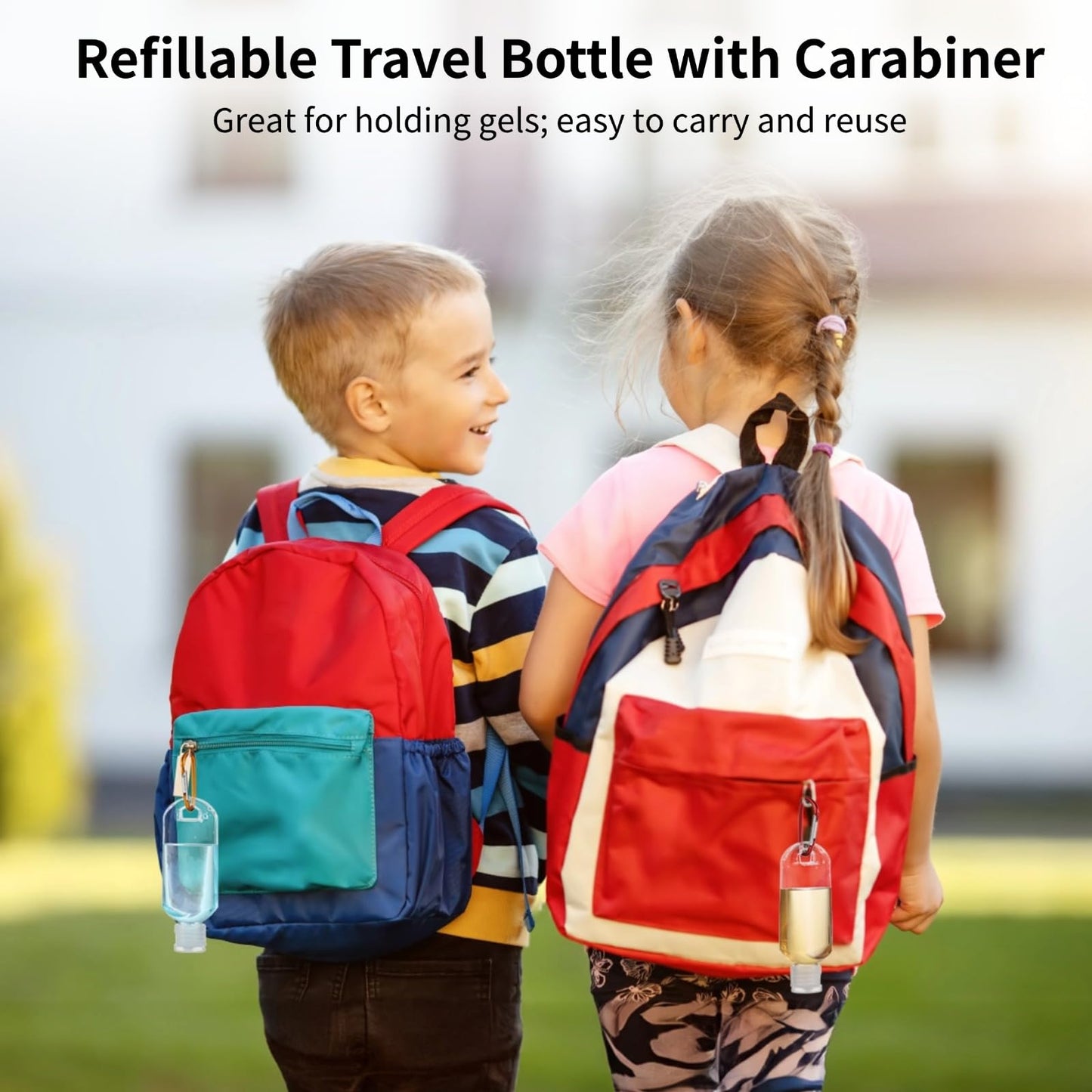 100 PCS Keychain Empty Hand Sanitizer Bottles - 1.7 oz Portable Keychain Travel Bottles, Empty Squeeze Plastic Bottle with Flip Cap, Refillable Containers with 2 Foldable Funnels for Shower Gel Lotion