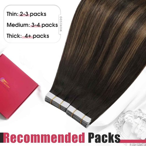 Tape Bundle Total 30 Pieces-Moresoo Tape in Hair Extensions Human Hair 20Pcs and Tape in Hair Extensions 10Pcs Balayage Darkest Brown Mix with Medium Brown (20pcs/50g+10pcs/25g) 20inch Bundle