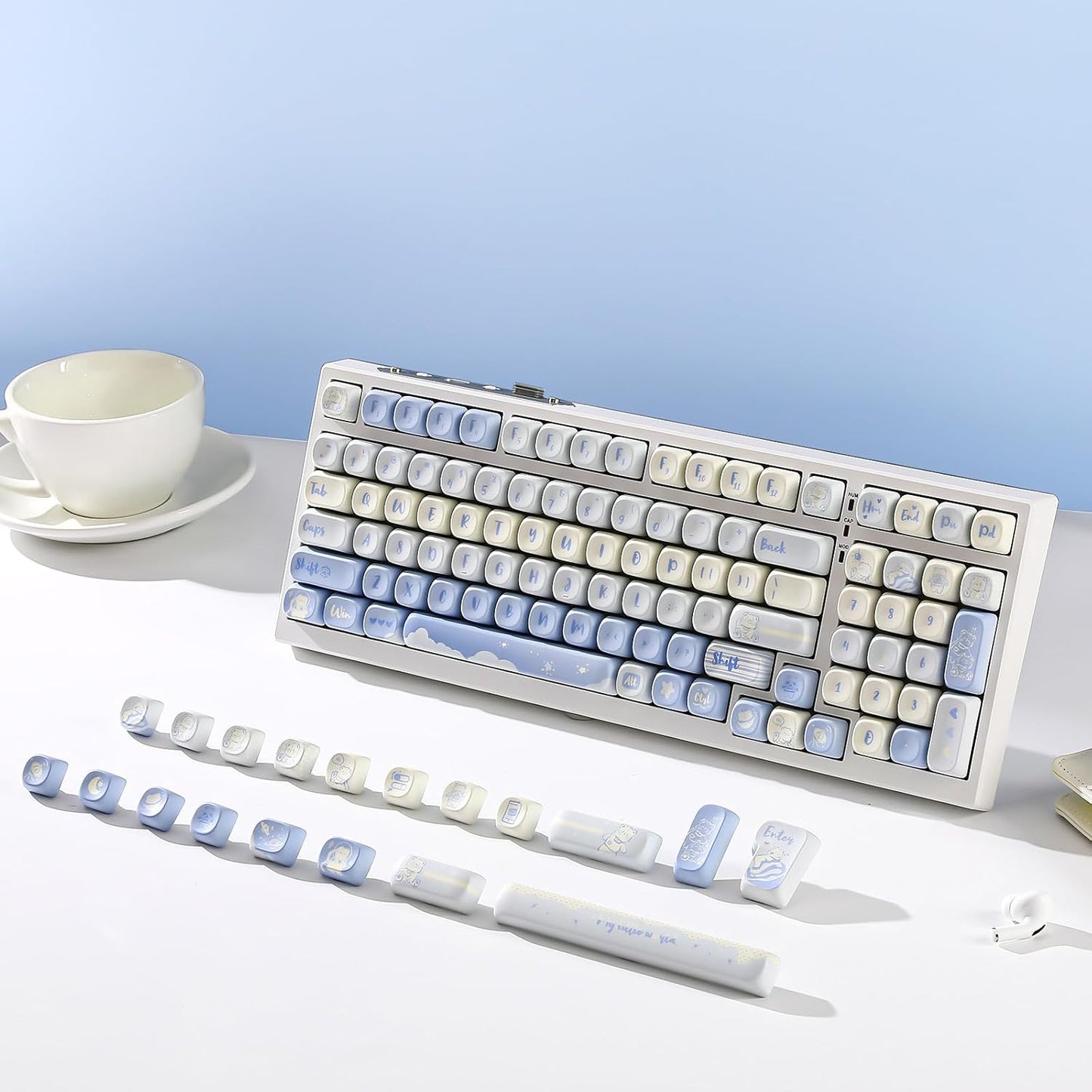 YUNZII 132 Keys MOA Keycaps, Dye-Sublimation PBT Custom Keycap Set for MOA Profile, Cute Bear Customized Pattern Keycaps for MX Switches Mechanical Gaming Keyboard (Purple)