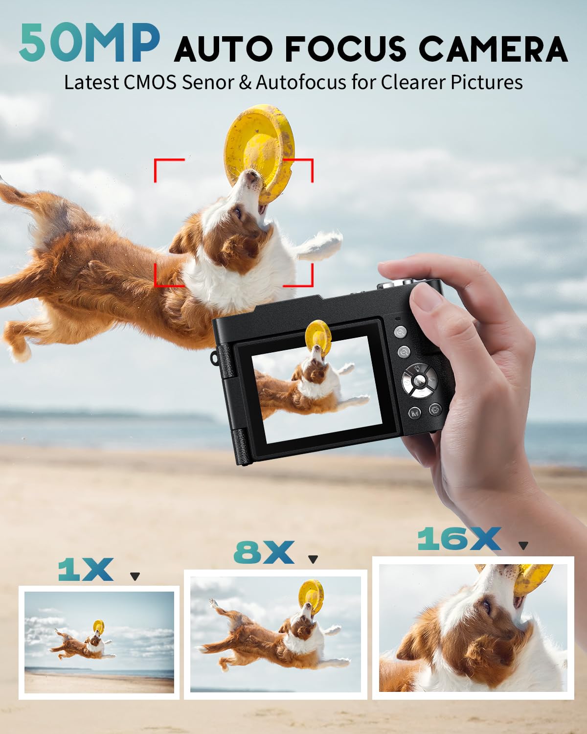 4K Digital Camera for Photography, 50MP Vlogging Camera for YouTube, Compact Cameras with 2.8" 180° Flip Screen, 16X Digital Zoom, Point and Shoot Camera with 32GB SD for Beginners, Travel, Family