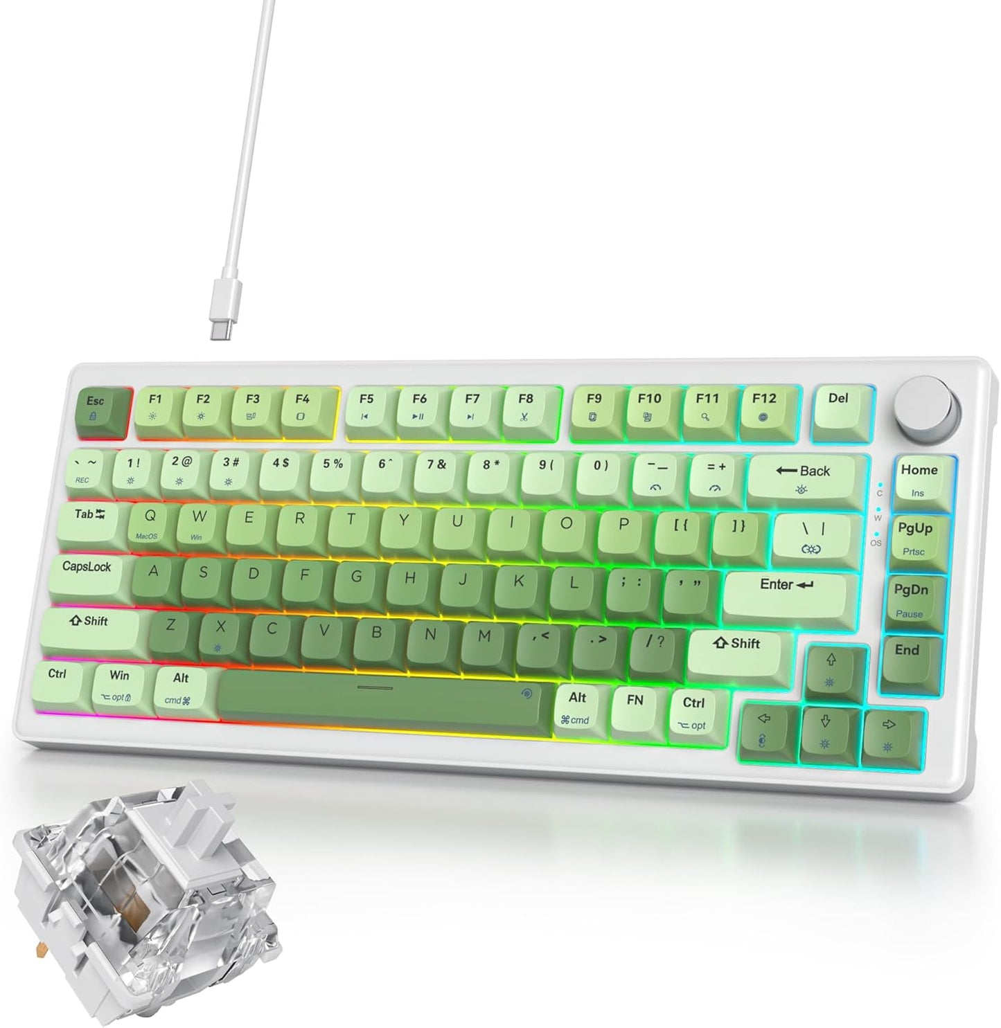 75% Mechanical Gaming Keyboard with Volumn Knob, Gasket Hot Swappable RGB, Wired, Red Switch, 82 Keys Compact Creamy (Black Grey)