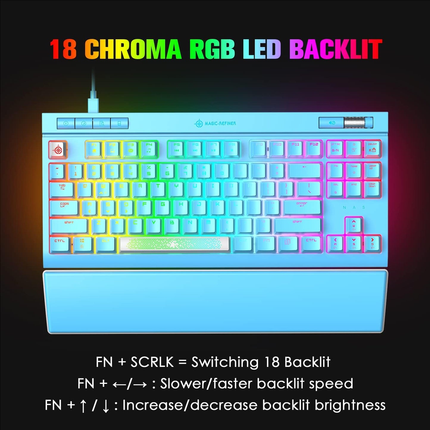 ZIYOU LANG Mechanical Gaming Keyboard, 87 Keys Chroma RGB LED Backlit, Blue Switch, USB-C, PC/Mac Compatible