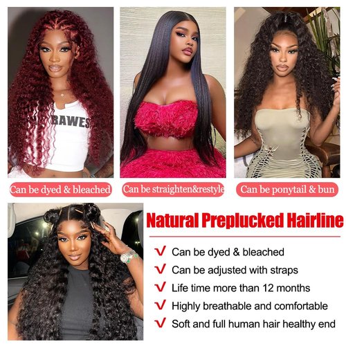 Meet Naive Deep Wave Lace Front Wigs Human Hair 200% Density 13x4 HD Curly Lace Frontal Glueless Wigs for Women Pre Plucked Deep Wave Natural Color (24 Inch)