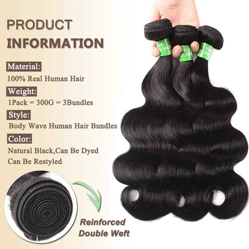 Beauty Youth Body Wave Human Hair Bundles (22 20 18inch) Brazilian Human Hair Body Wave Unprocessed Virgin Hair Weave 3 Bundles for Black Women