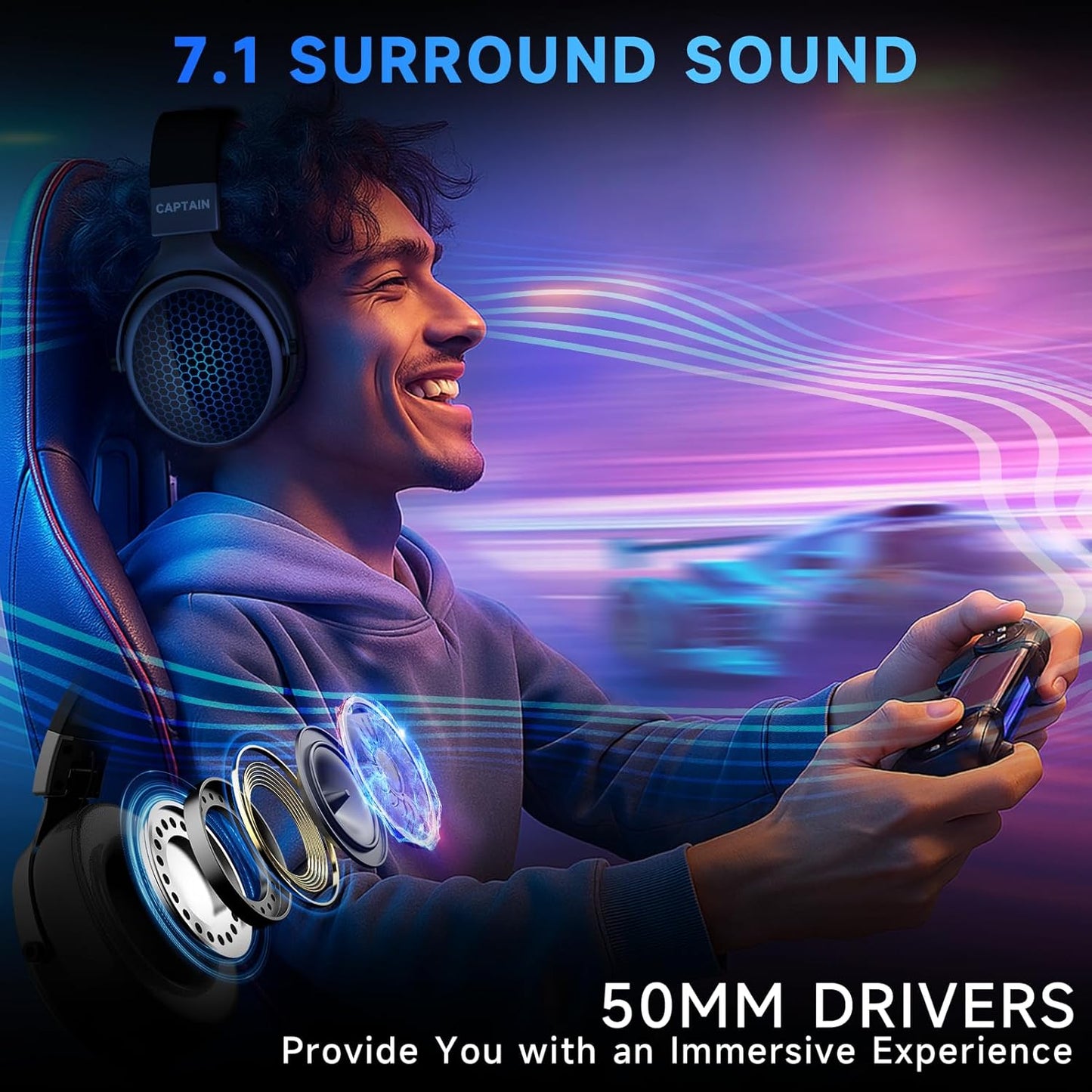 2.4GHz Wireless Gaming Headsets for PS5/PS4/PC/Switch - Bluetooth 5.3 Headphones with 7.1 Surround Sound, Noise-Canceling Mic, 30+Hr Battery & Support Playing While Charging - Black