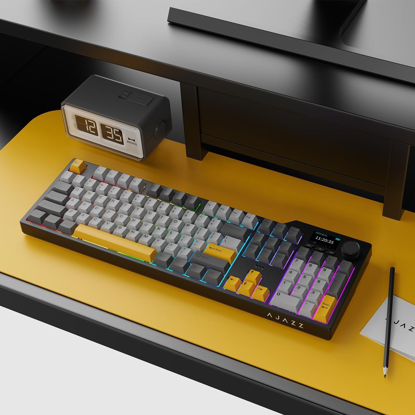 AJAZZ AK35I V3 104-Key Full Size Wired Gasket Mount Gaming Keyboard with Multimedia Buttons & Knob Control | Five Layer Pad | OEM Profile PBT Keycaps | Blue Backlit Custom Keyboard