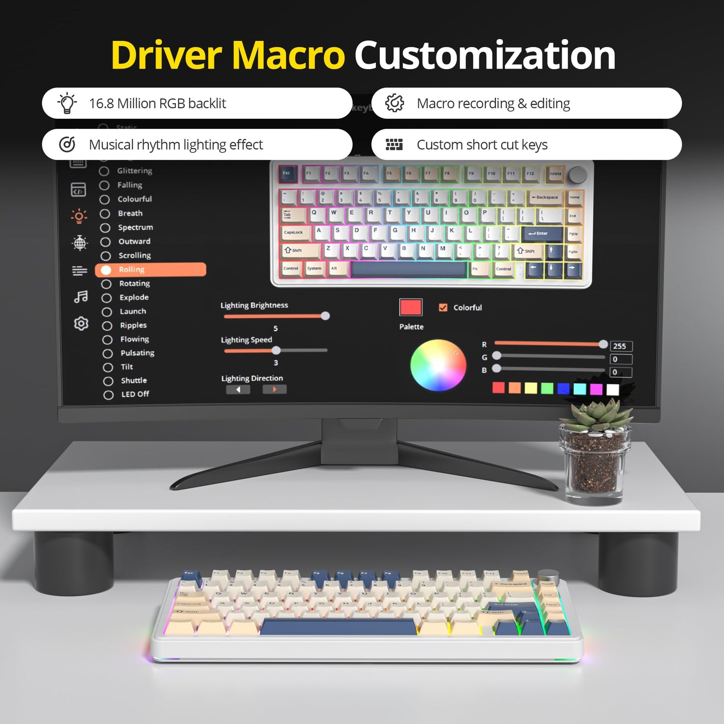 surmen M75 75% Wireless Creamy Keyboard with Gasket, Pre-lubed Triple Mode Bluetooth Mechanical Gaming Keyboard BT5.0/2.4Ghz/USB with Sound Absorbing Pads Hot-Swap(SOYA)