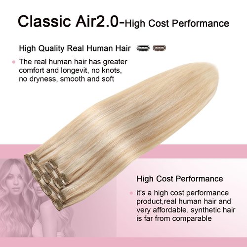 Sweetmet Air2.0 Clip in Hair Extensions Real Human Hair 20inch 4pcs #27p60 Caramel Blonde Mixed Platinum Blonde Remy Real Human Hair Extensions Clip ins 60g Thick Seamless Double Weft(#27p60-20inch)