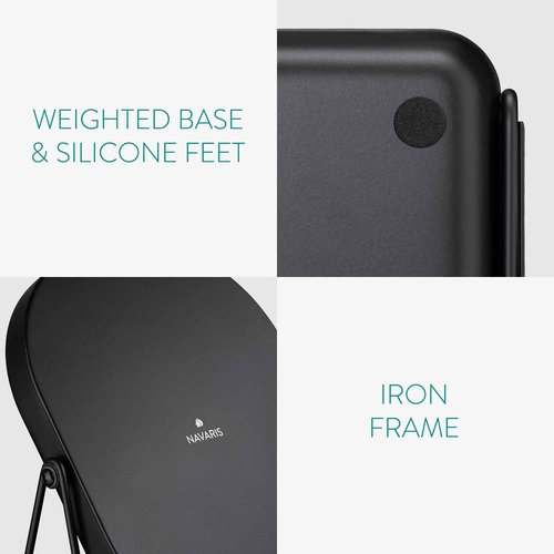 Navaris Vanity Mirror with Tray - Table Top Mirror with Metal Stand and Storage - 7" x 9" Mirror Size - For Makeup, Tabletop, Desk - Black Finish