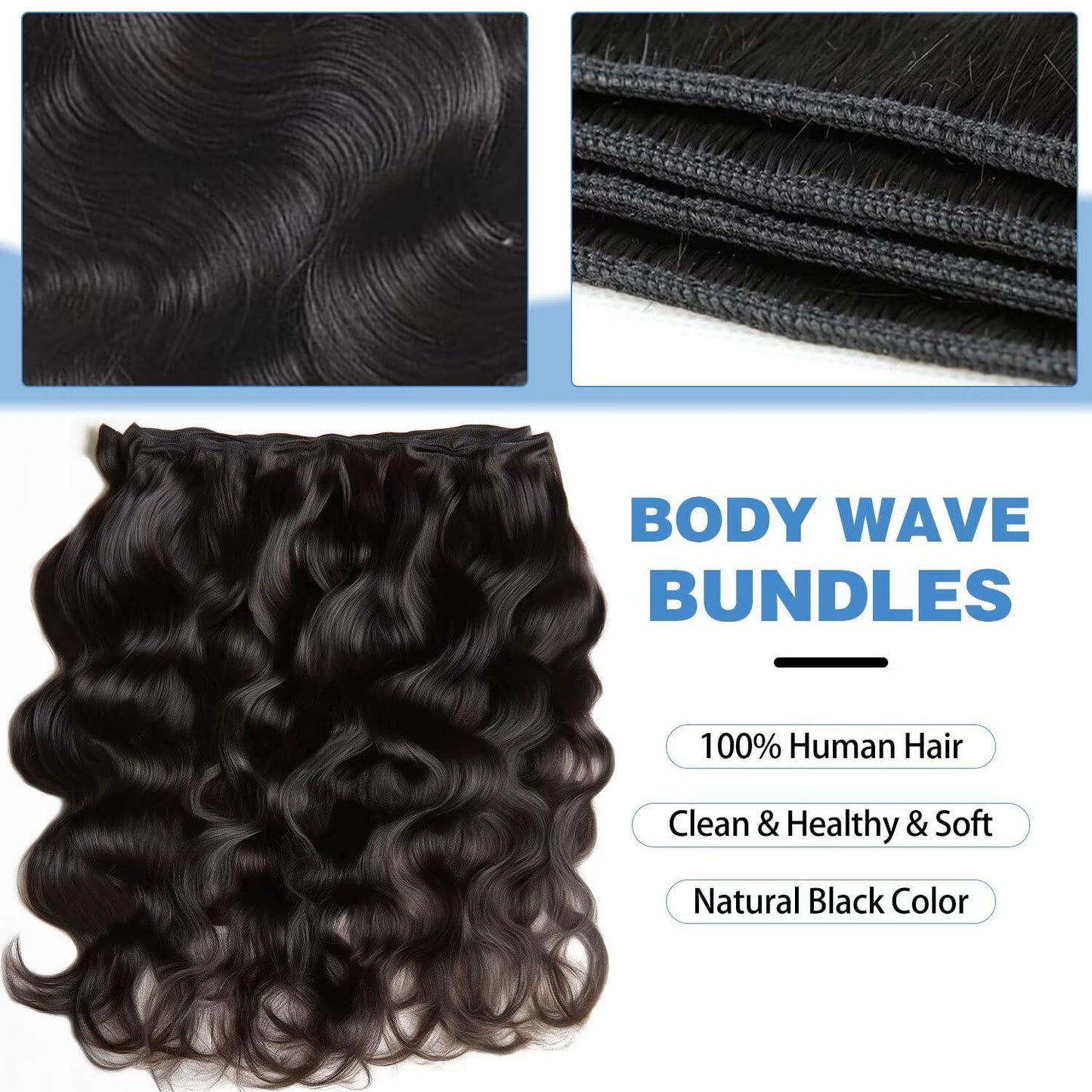 12A Human Hair Bundles 20 22 24 Inch Body Wave Bundles Human Hair 100% Unprocessed Brazilian Virgin Weave 3 Bundle for Women Natural Black Real Body Wavy Human Hair Extensions
