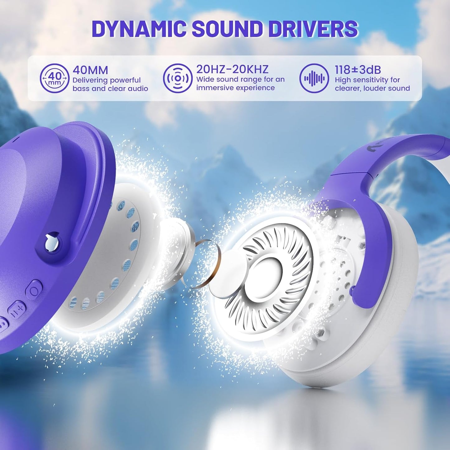 ATTACK SHARK G300 Active Noise Cancelling Wireless Headphones, Ultra Light Foldable Over-Ear Wired/Bluetooth Headset, 20H Playtime, Built-in Mic Hands Free Talking for Travel, Office, Home - Purple