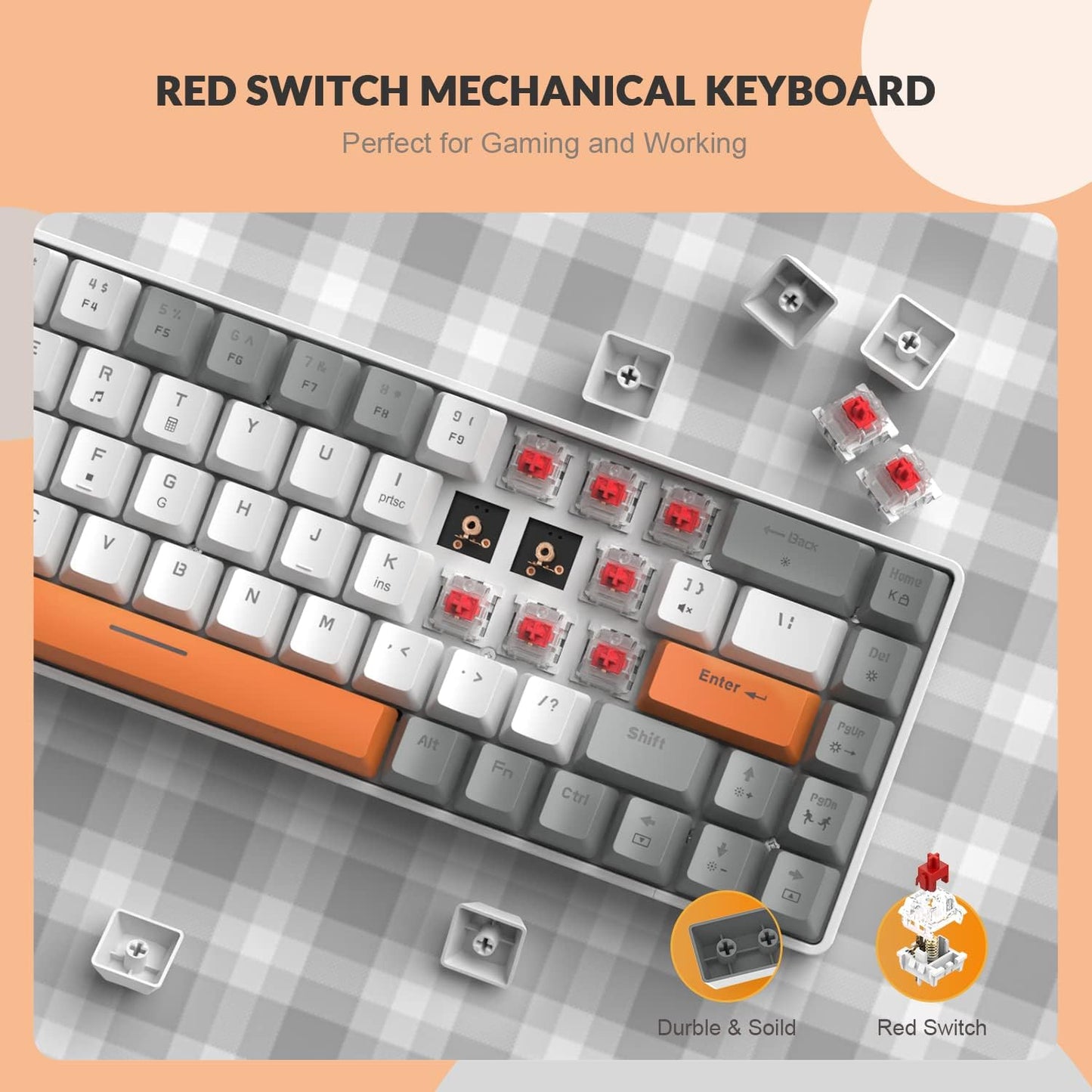 ZIYOU LANG RK-T8PR0 Wired 65% Mechanical Gaming Keyboard and Mouse Combo with RGB LED Backlit Anti-ghosting TKL Mini 68 Key Coiled C to A Cable Linear Red Switch for PS4 PS5 Xbox PC Mac Gamer(Gray)
