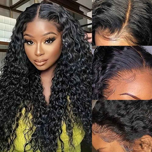 Alimog Water Wave Lace Front Wigs Human Hair HD Wet and Wavy Lace Front Wigs Human Hair 28 Inch Curly Lace Front Wigs Human Hair Pre Plucked Natural Color