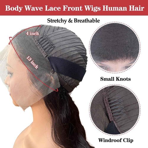 UVVUVV 13x4 Body Wave Lace Front Wigs Human Hair 180 Density 16 Inch Lace Frontal Wigs Human Hair Pre Plucked HD Transparent Short Body Wave Wigs for Women Natural Black Color