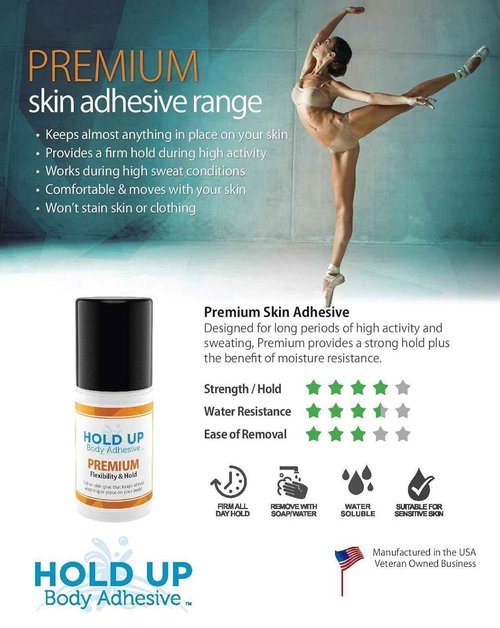 Hold Up Body Adhesive Premium – Body Glue for Dancers Roll On Skin Adhesive for Compression Socks Thigh Highs Costumes Clothing Lingerie Fashion Cosplay – 2 oz Roll On, 4-Pack