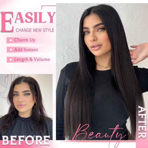 Tebelove Clip in Hair Extensions Real Human Hair 4.3oz/120g Clip ins 100% Brazilian Remy Human Hair Extension for Women 8pcs Per Set with 18 Clips Double Weft (24 Inch #1B Natural Black)