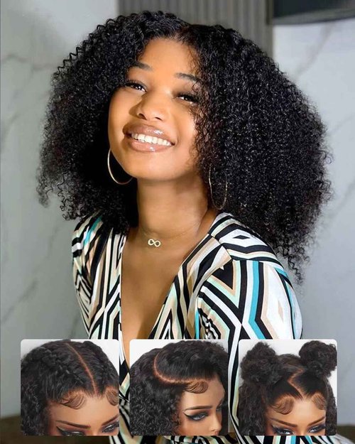 Kinkycurly Wig Human Hair 200 Density HD Lace 9x6 Afro Kinky Curly Ready to Wear Glueless Wigs Human Hair Pre Plucked Pre Cut Deep Parting Closure Wigs Glueless Wig for Black Women 16 Inch