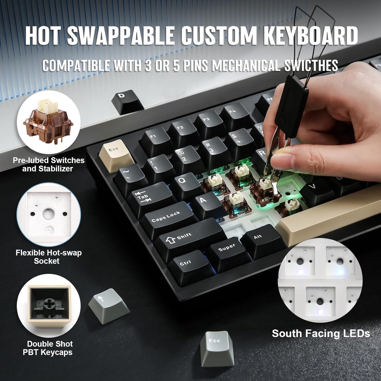 YUNZII AL75 PRO 75% Wireless Mechanical Gaming Keyboard,Full Aluminum CNC,BT/2.4G/Wired,PBT Keycaps,Gasket Mounted Hot Swap,Custom RGB Backlight, Programmable for Mac/Win (Black, Gateron Zero)
