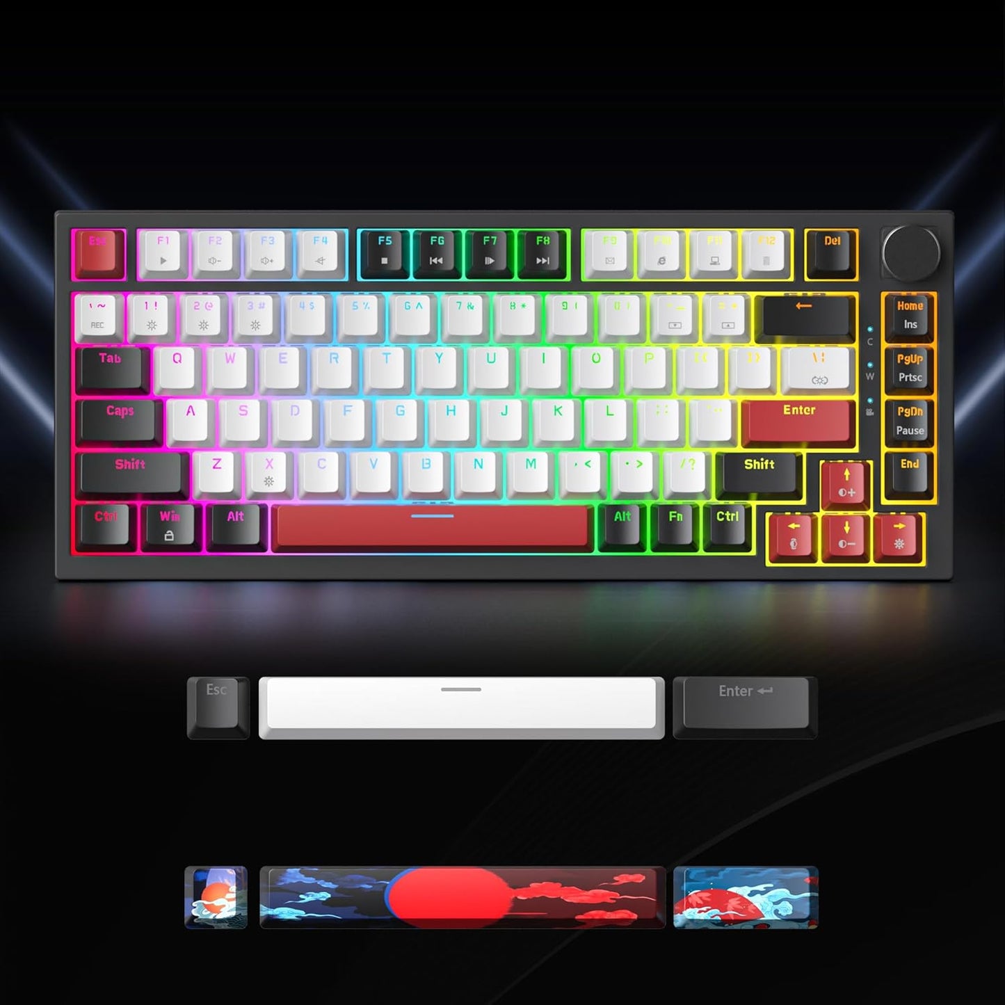 75 Percent Keyboard Gasket-Mounted with Sound Absorbing Pads, 82-Key Compact Wired RGB Mechanical Gaming Keyboard Hot-Swap Socket for Win, Gray White