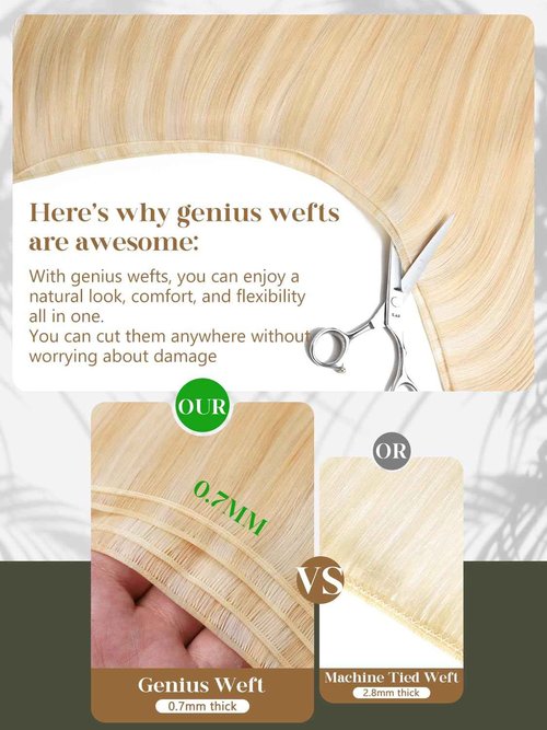 Loxxy Genius Weft Hair Extensions Human Hair Ombre Light Golden Brown Mixed Platinum Blonde Hand Tied Sew in Human Hair Weft Extensions 22 Inch 60G P#12/60A